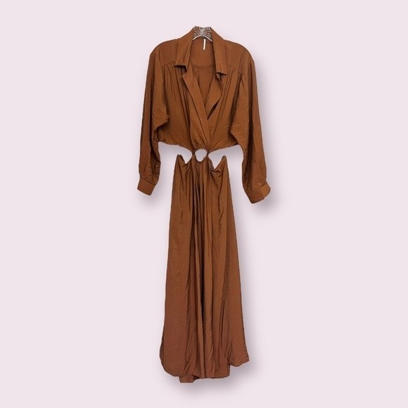 Revolve YFB Derby Dress Brown Cutout Maxi Collared Long Sleeve Womens Size Large - Picture 3 of 12